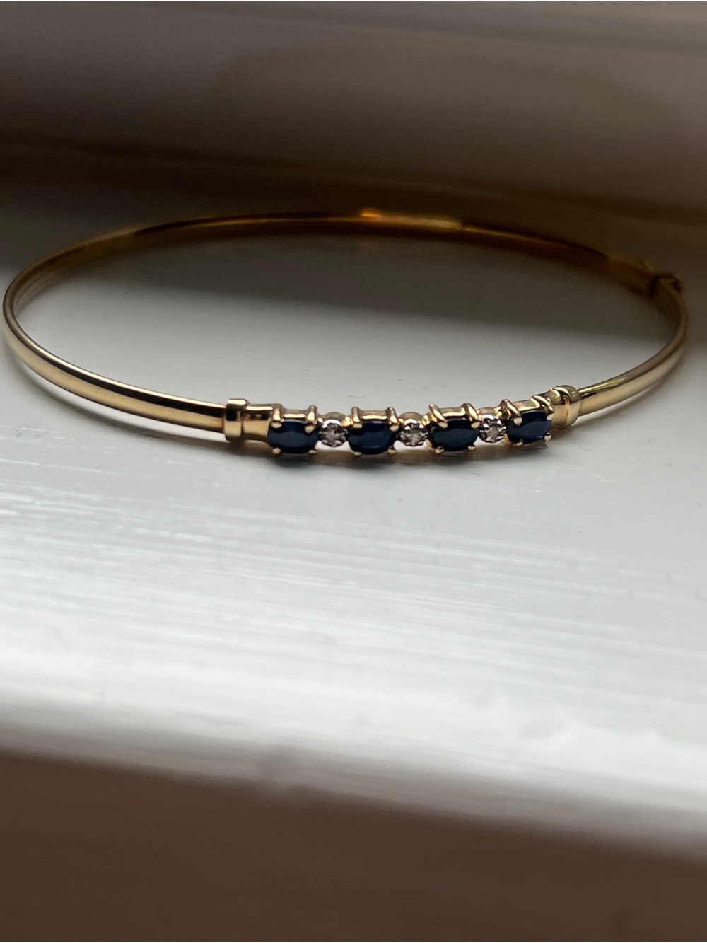 14k Gold Blue Sapphire and Diamond Bangle Bracelet - Elegant Women's Jewelry